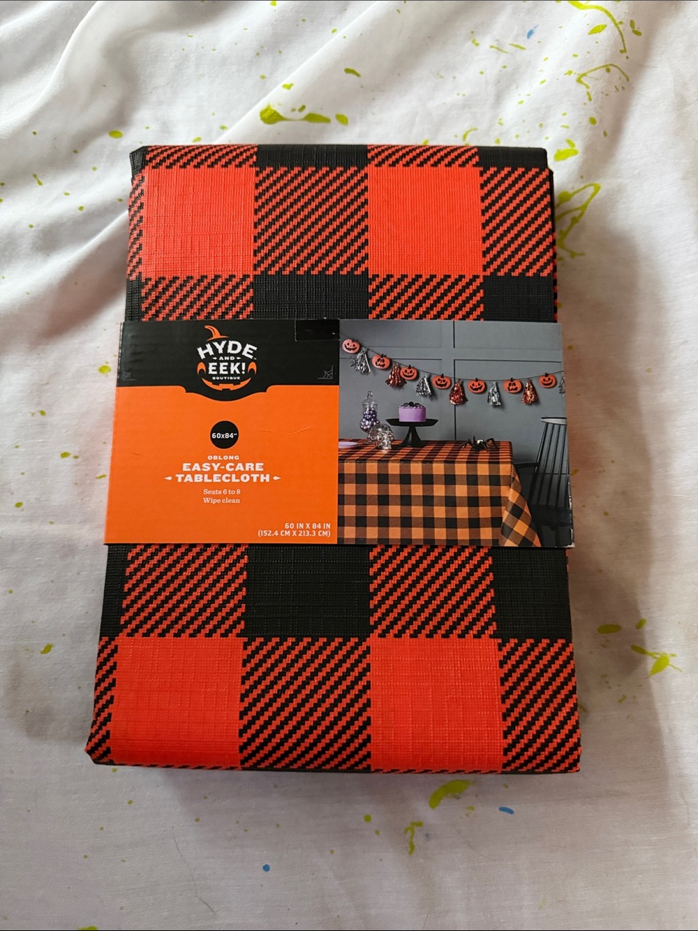 60” x 84” Hyde & EEK Orange and Black Buffalo Check Easy-Care Tablecloth